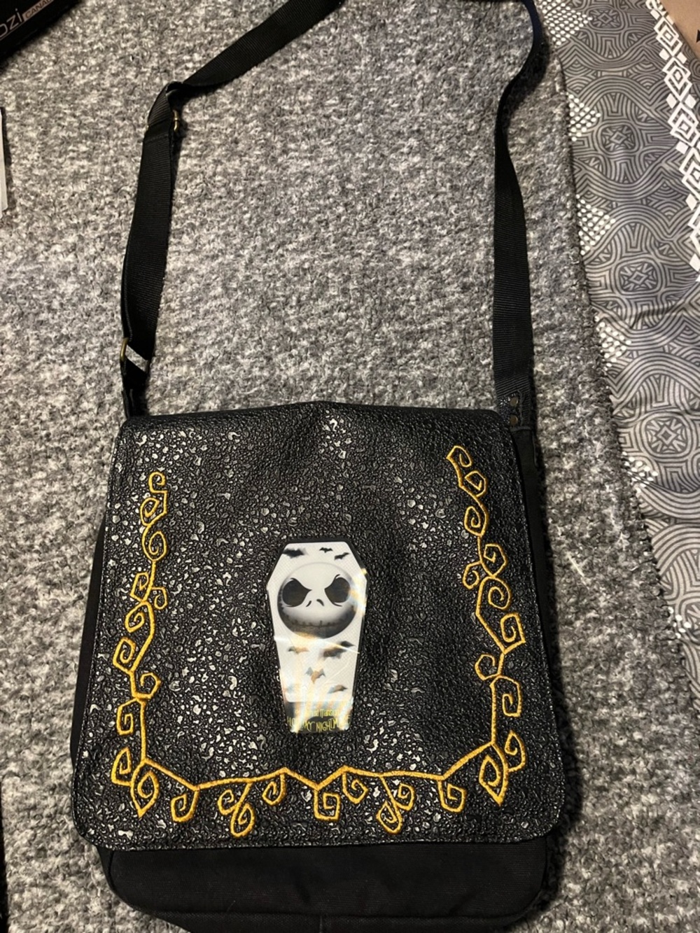 Nightmare Before Christmas Crossbody Bag with Gold Embroidery